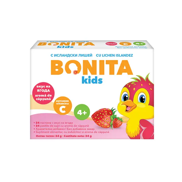 Pastile de supt pentru copii cu aroma de capsuni, 24 bucati, Bonita