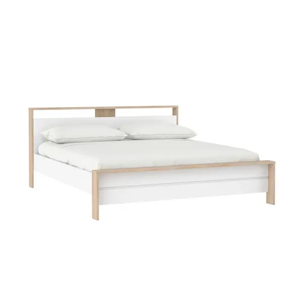 Pat, 180/200 cm, alb, culoare lemn stejar