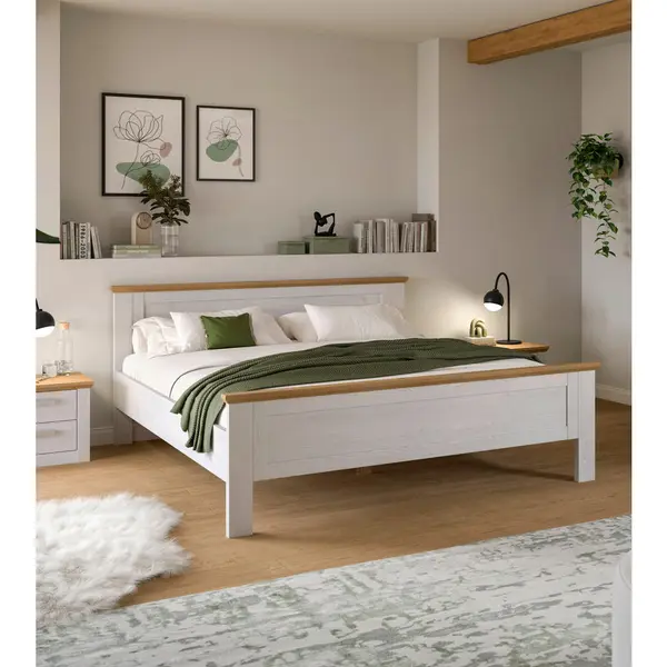 Pat, 180/200 cm, culoare lemn larice, stejar Artisan