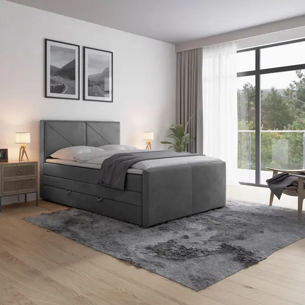 Pat Boxspring, 140/200 cm, gri deschis
