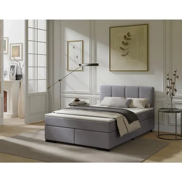 Pat Boxspring, 140/220 cm, gri deschis