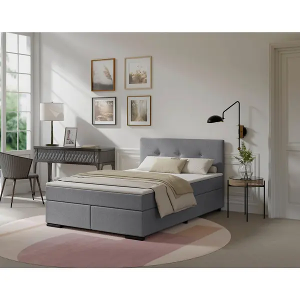 Pat Boxspring, 140/220 cm, gri deschis