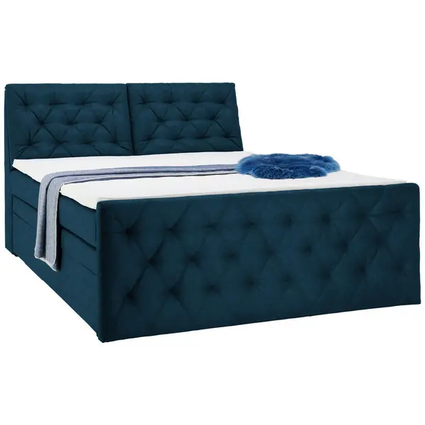 Pat Boxspring, 160/200 cm, albastru închis