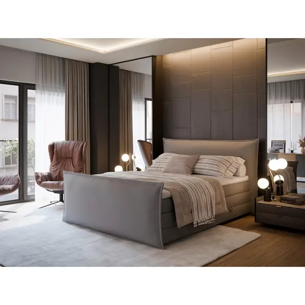 Pat Boxspring, 160/200 cm, argintiu