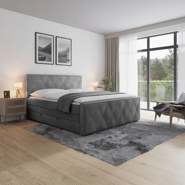 Pat Boxspring, 180/200 cm, gri deschis