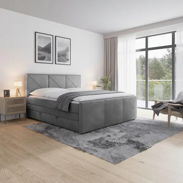 Pat Boxspring, 180/200 cm, gri deschis