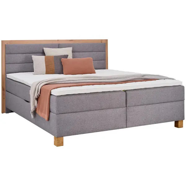 Pat Boxspring, 180/200 cm, gri, stejar Artisan