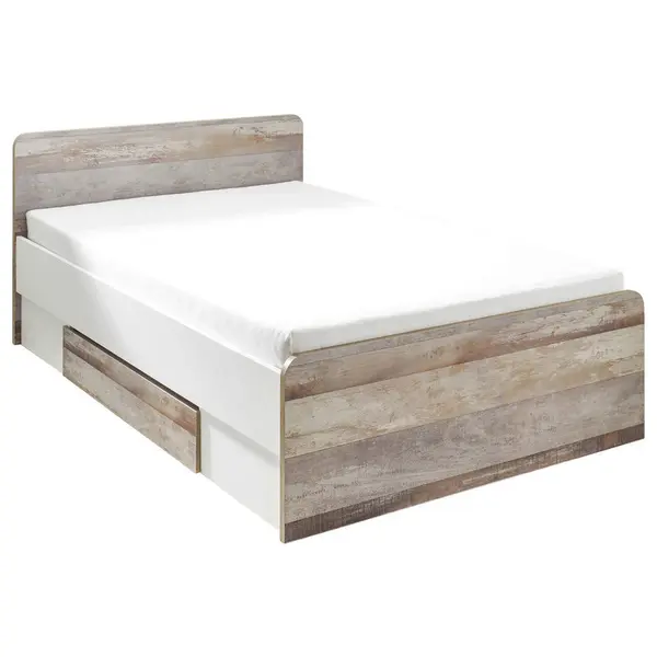 Pat Cu Spațiu De Depozitare, 140/200 cm, alb, maro, gri
