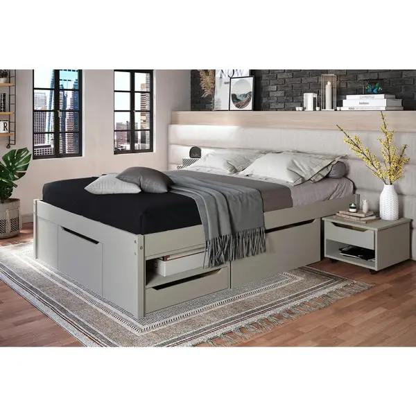 Pat Cu Spațiu De Depozitare, 140/200 cm, taupe