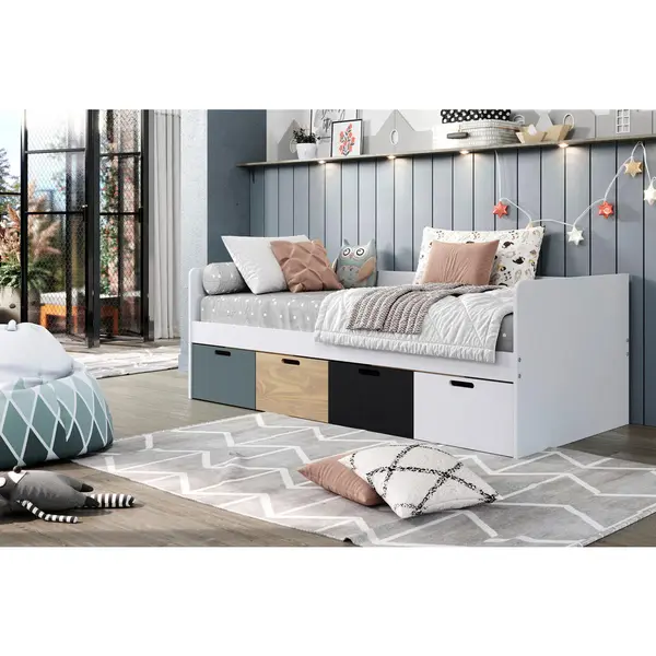 Pat Cu Spatiu De Depozitare, 90/200 cm, gri, culoare natur, negru