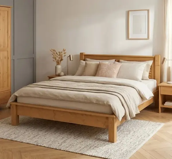 Pat cu tablie tip jaluzele 160x200cm, Colectia Shutter cu finisaj Light Walnut Waxed