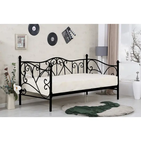 Pat / divan metal Sumatra negru - 90x200 cm