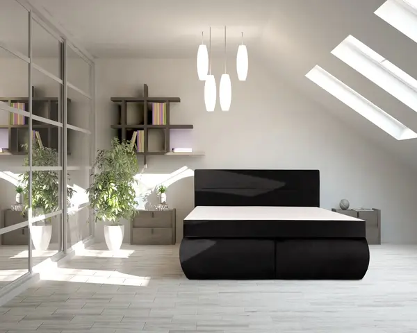 Pat Dormitor Bedora Leon Spring, 160x200 cm, lada de depozitare, textil, negru