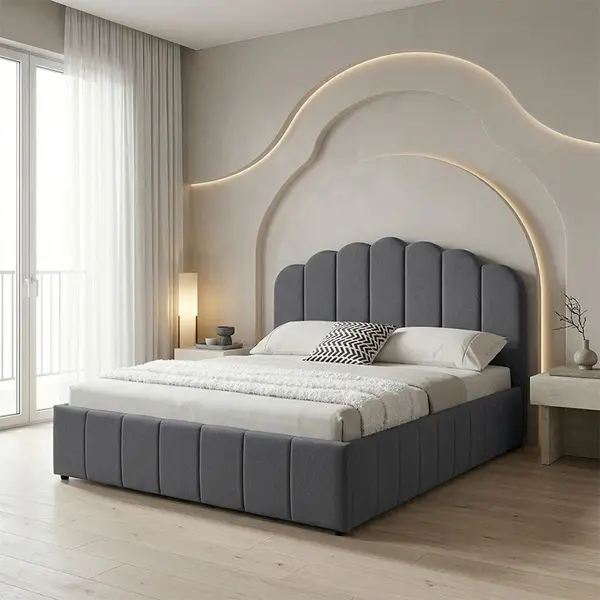 Pat dublu Tatiana stofă light gri cu spațiu de depozitare, Light Grey, 120x200 cm