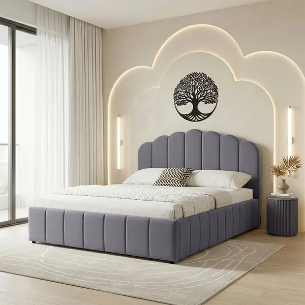 Pat dublu Tatiana stofă light gri cu spațiu de depozitare, Light Grey, 120x200 cm