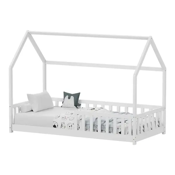 Pat pentru copii Bambie cu balustrada Montessori Pakoworld lemn de pin alb 90x190cm Pătuț pentru copii Bambie cu balustradă Montessori pakoworld lemn de pin alb 90x190cm