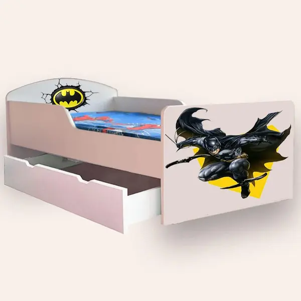 Pat pentru copii Batman cu sertar si saltea, 2-8 ani, 140x70 cm