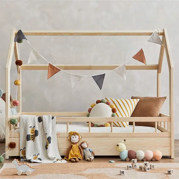 Pat pentru copii casuta Montessori, Little Amy, MonteHouse, Natur, 100 x 180 cm