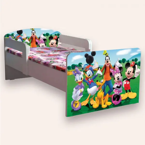 Pat pentru copii Clubul lui Mickey, cu manere si saltea, 2-12 ani, 160x80 cm