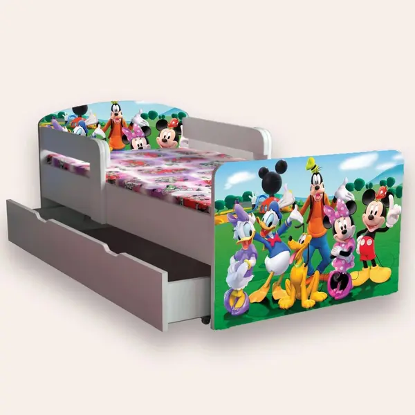 Pat pentru copii Clubul lui Mickey, cu manere si sertar, 2-8 ani, 140x70 cm