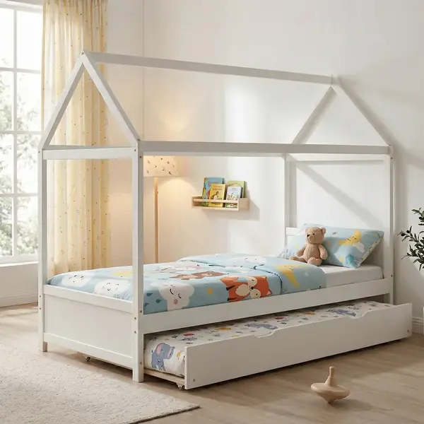 Pat pentru copii DreamHouse Montessori Pakoworld din lemn de pin alb cu glisare 90x190cm Pattura pentru copii DreamHouse Montessori pakoworld din lemn de pin alb, cu glisare, 90x190cm