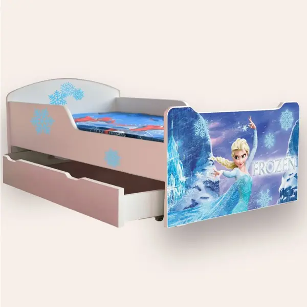 Pat pentru copii Frozen cu saltea si sertar, 2-8 ani, 140x70 cm