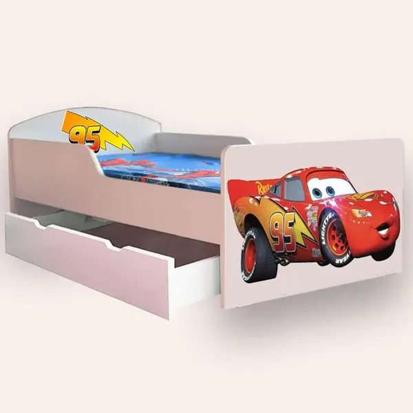 Pat pentru copii Fulger Mcqueen cu sertar si saltea, 2-8 ani, 140x70 cm