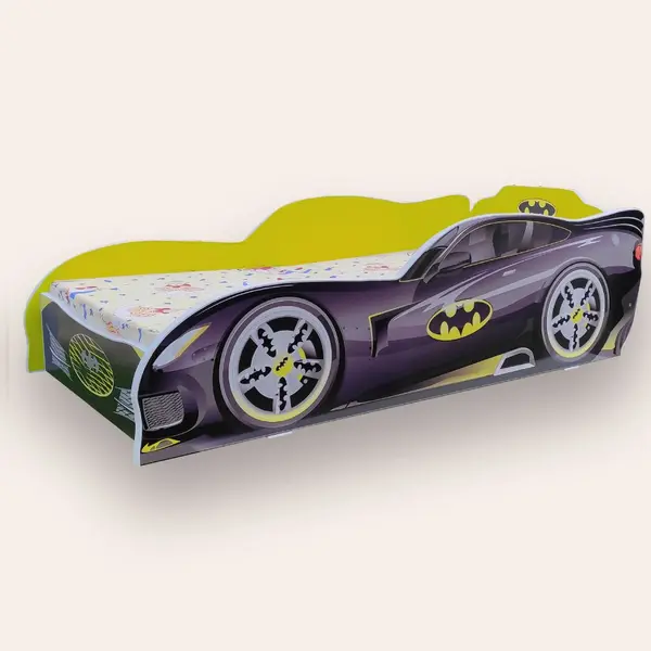 Pat pentru copii masina Batman Galben, 2-8 ani, 140x70 cm