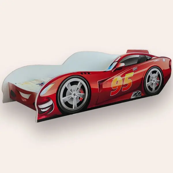 Pat pentru copii masina Fulger McQueen Alb cu saltea, 2-12 ani, 160x80 cm