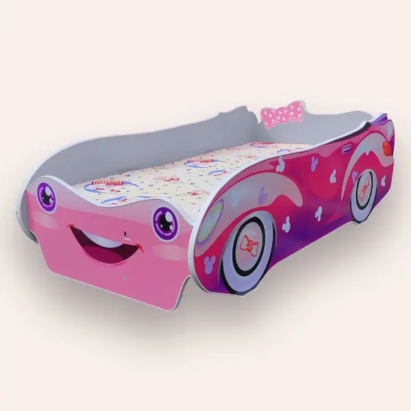 Pat pentru copii masina Minnie Alb cu saltea, 2-12 ani, 160x80 cm