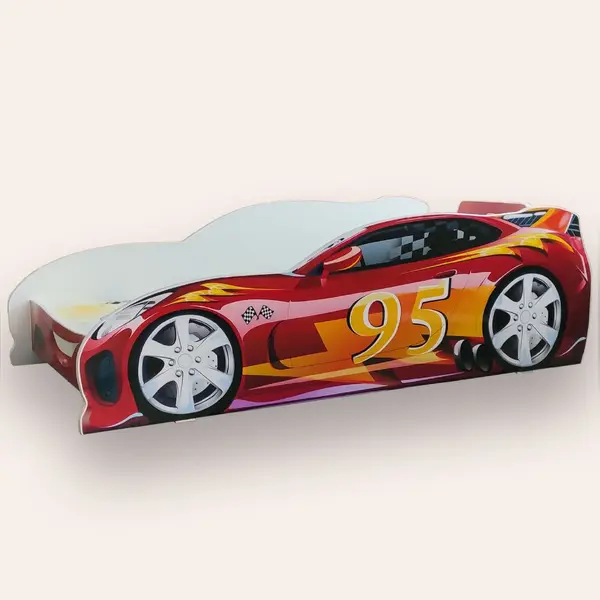 Pat pentru copii masina Turbo Speed 95 Alb, cu saltea, 2-8 ani, 140x70 cm