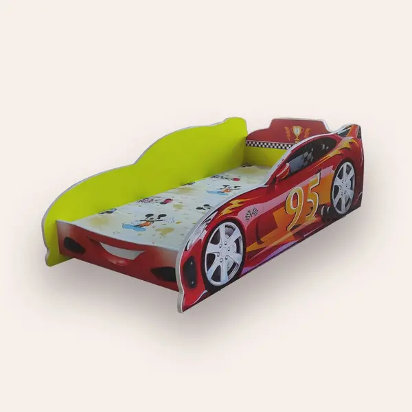 Pat pentru copii masina Turbo Speed 95 Galben cu saltea, 2-12 ani, 160x80 cm