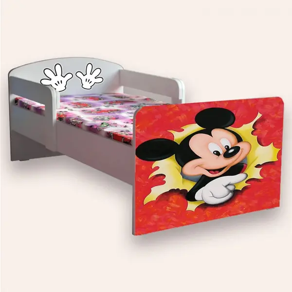 Pat pentru copii Mickey Mouse cu manere si saltea, 2-12 ani, 160x80 cm