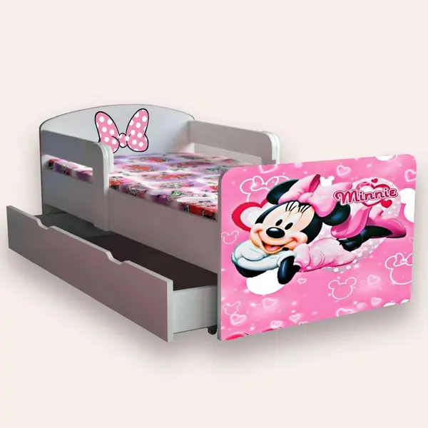 Pat pentru copii Minnie Mouse cu manere si sertar, 2-12 ani, 160x80 cm