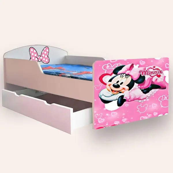Pat pentru copii Minnie Mouse cu sertar, 2-12 ani, 160x80 cm