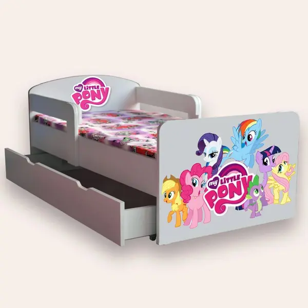 Pat pentru copii My Little Pony cu manere, sertar si saltea, 2-8 ani, 140x70 cm