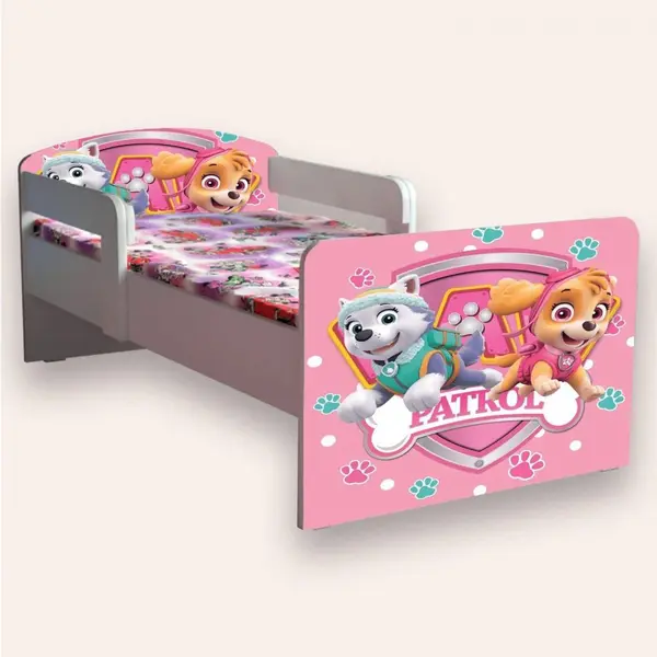Pat pentru copii Paw Patrol cu manere si saltea, 2-12 ani, 160x80 cm