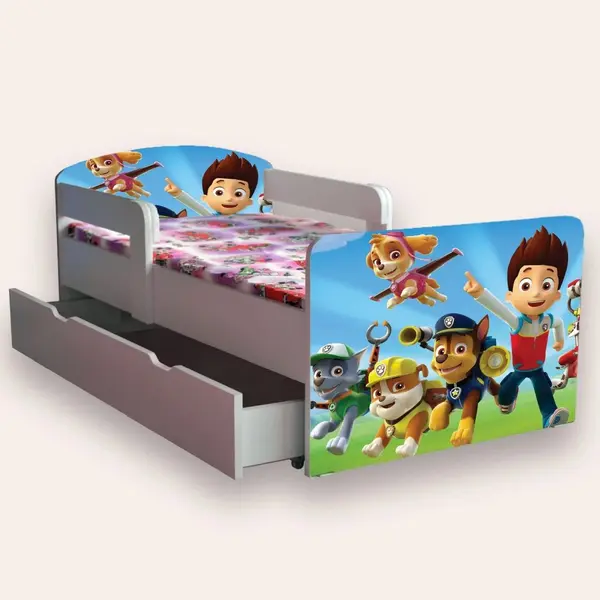 Pat pentru copii Paw Patrol cu sertar si saltea, 2-12 ani, 160x80 cm