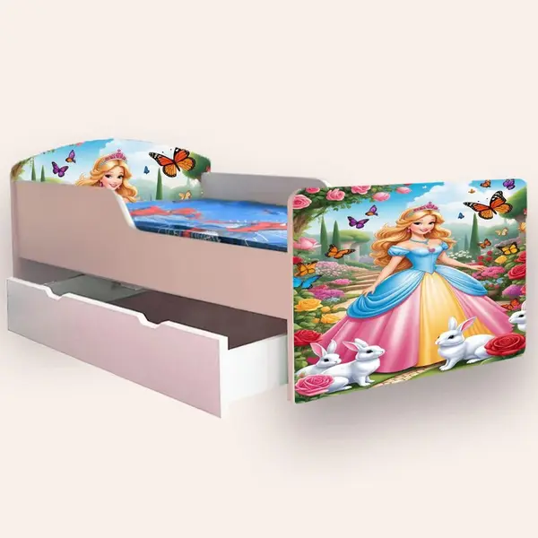 Pat pentru copii Printesa, cu sertar, 2-12 ani, 160x80 cm
