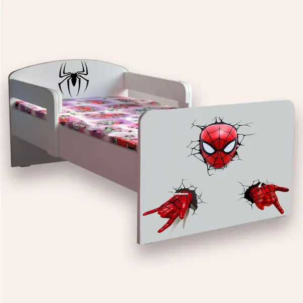 Pat pentru copii Spider Man cu manere, 2-8 ani, 140x70 cm