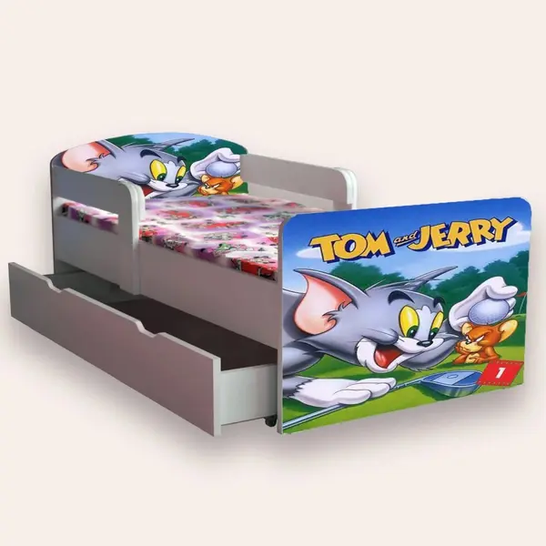 Pat pentru copii Ton si Jerry, cu manere si sertar, 2-12 ani, 160x80 cm