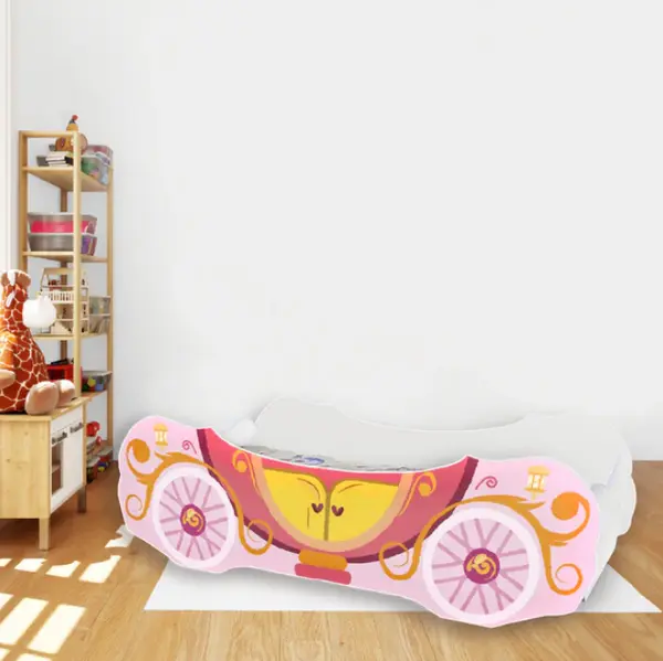 Pat pentru copii Trasura Cenusareasa Alb, 2-8 ani, 140x70 cm