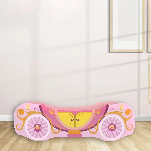 Pat pentru copii Trasura Cenusareasa Roz, 2-8 ani, 140x70 cm