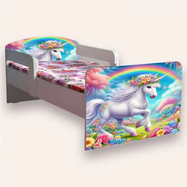Pat pentru copii Unicorn varianta 2, cu manere, 2-12 ani, 160x80 cm