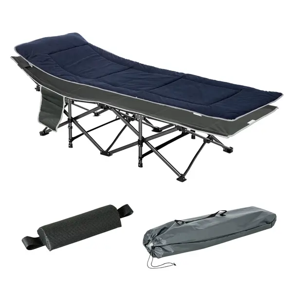 Pat pliabil de camping Outsunny, cu saltea, perna si husa de transport, 188x64.5x53cm, albastru | Aosom Romania