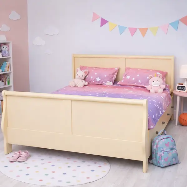 Pat Royal matrimonial cu 2 sertare - 180x200 cm - din lemn masiv de brad Nisip