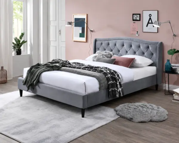 Pat tapitat Chelsea cadru din lemn cu somiera fixa Gri 160x200 cm