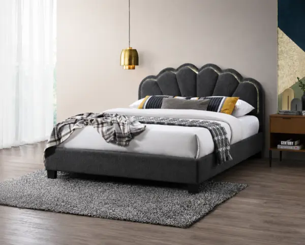 Pat tapitat Comfort 2 cu LED cadru din lemn cu somiera fixa Gri 140x200 cm