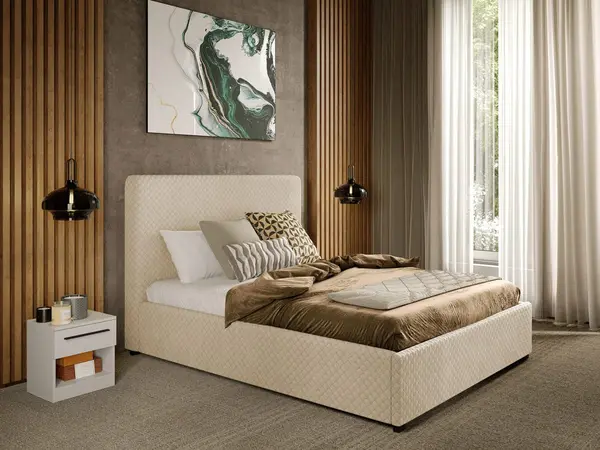 Pat Tapitat cu somiera fixa - Bej - Honey 140x200