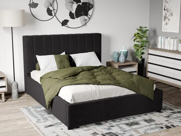 Pat Tapitat cu Somiera Fixa Negru - Eden 21 90x200